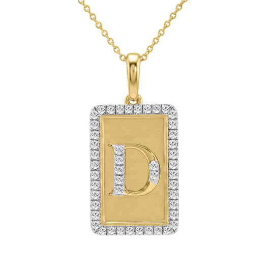 10K Yellow Gold letter 'D' Fashion Pendant With Chain - 0.20 CT Round Diamond Ladies Jewelry Gift