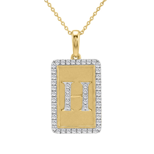 10K Yellow Gold letter 'H' Fashion Pendant With Chain - 0.20 CT Round Diamond Ladies Jewelry Gift