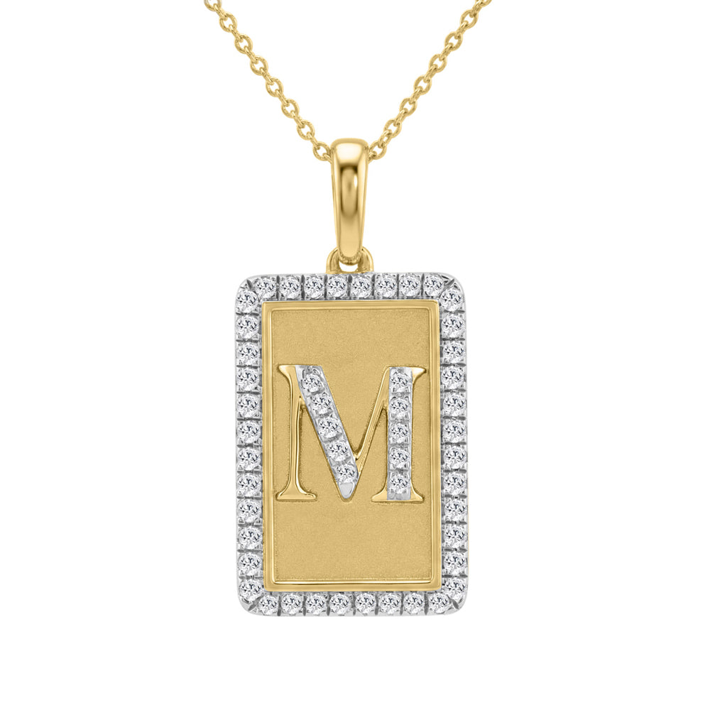 10K Yellow Gold letter 'M' Fashion Pendant With Chain - 0.20 CT Round Diamond Ladies Jewelry Gift