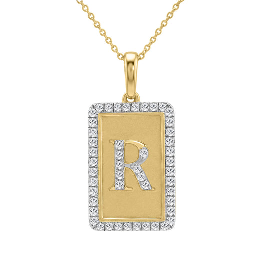 Elegant Ladies 0.20Ct Round Diamond �R Alphabet Fashion Pendant With Chain � 10K Yellow Gold