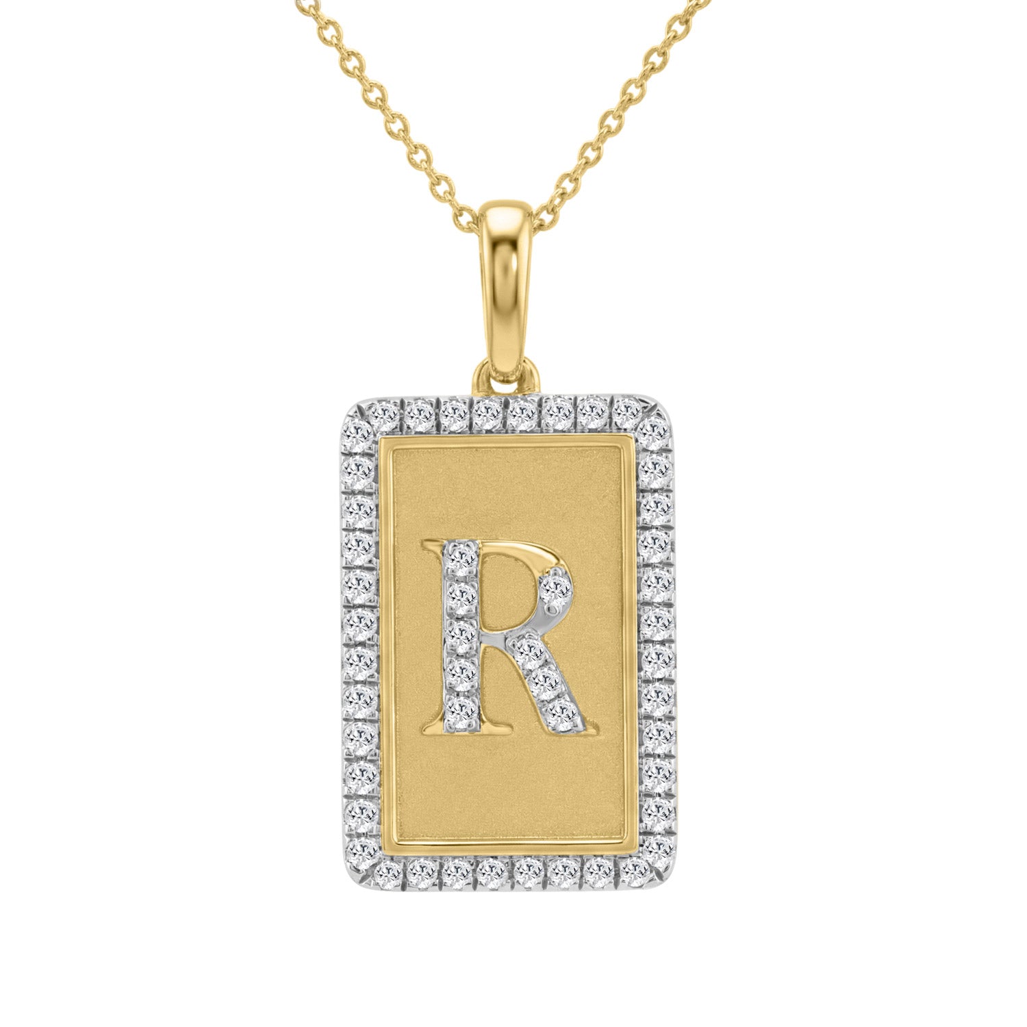 Elegant Ladies 0.20Ct Round Diamond �R Alphabet Fashion Pendant With Chain � 10K Yellow Gold