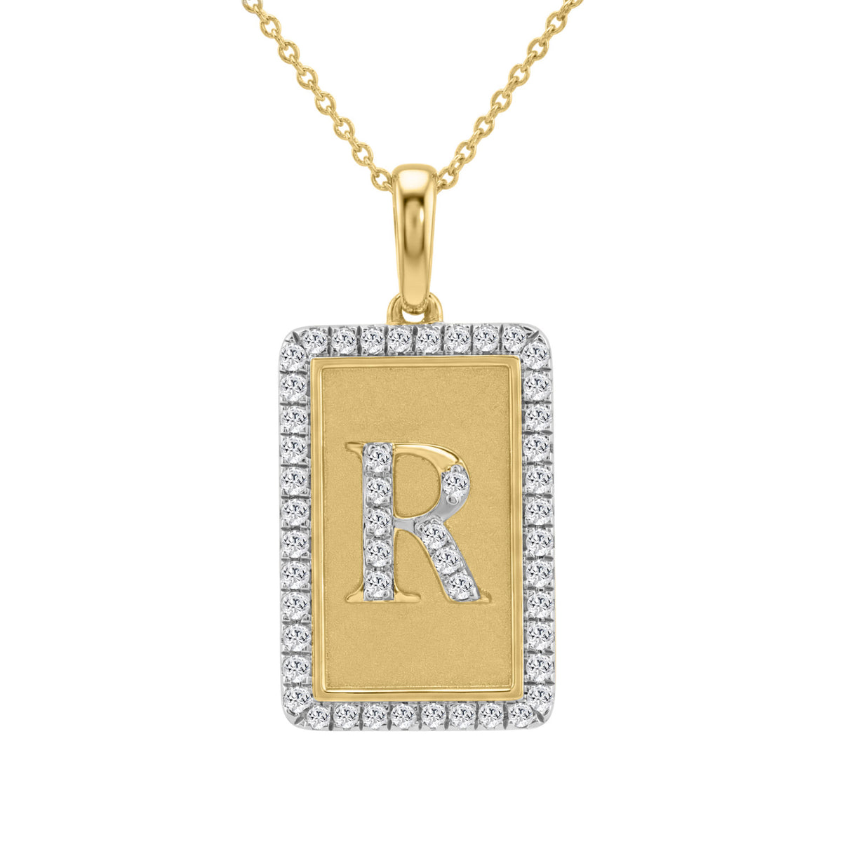 Elegant Ladies 0.20Ct Round Diamond �R Alphabet Fashion Pendant With Chain � 10K Yellow Gold