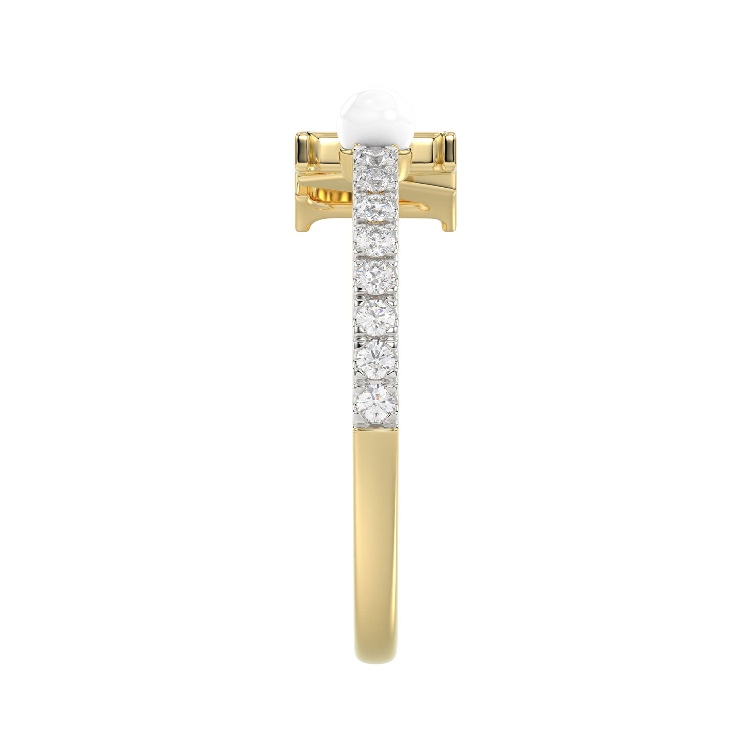 LADIES RING 0.10CT ROUND/PEARL DIAMOND 10K YELLOW GOLD
