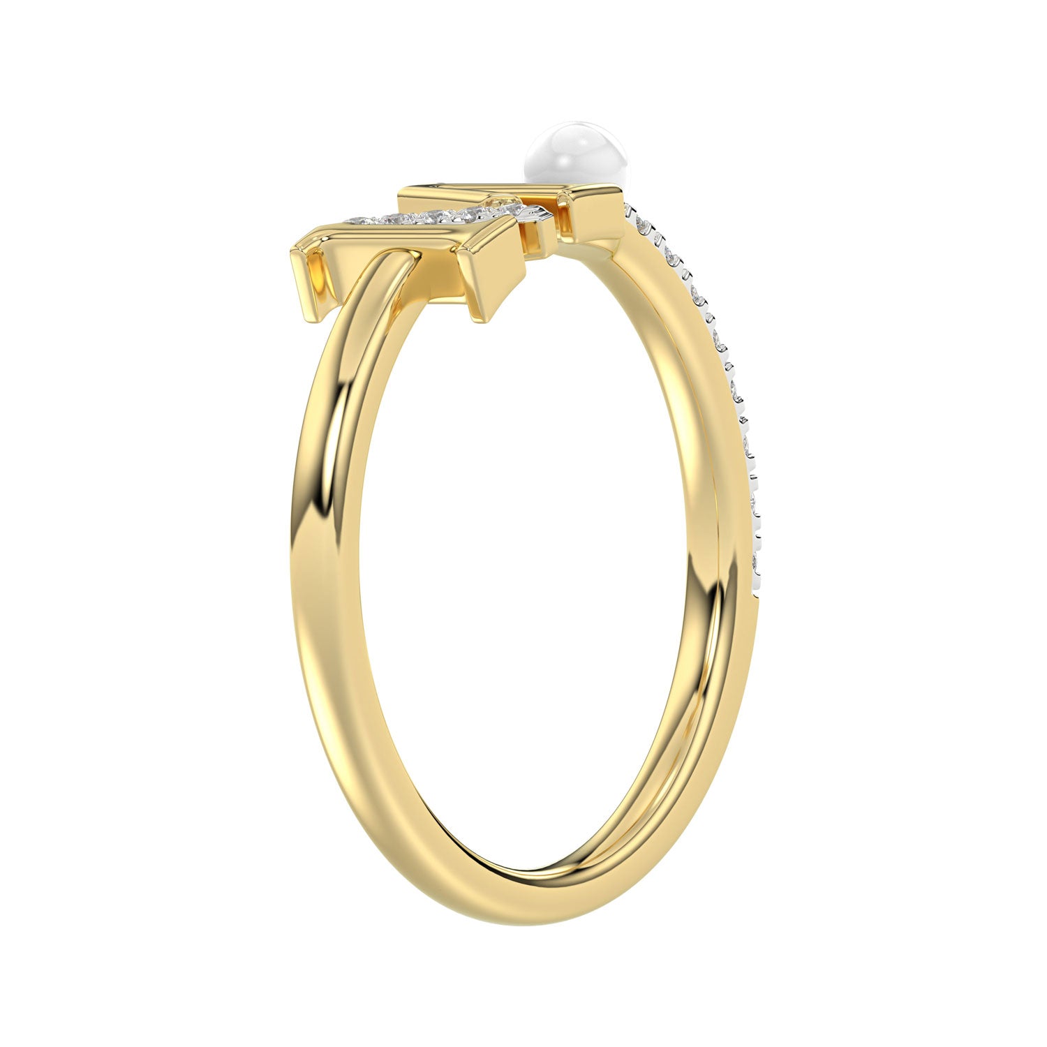 LADIES RING 0.10CT ROUND/PEARL DIAMOND 10K YELLOW GOLD