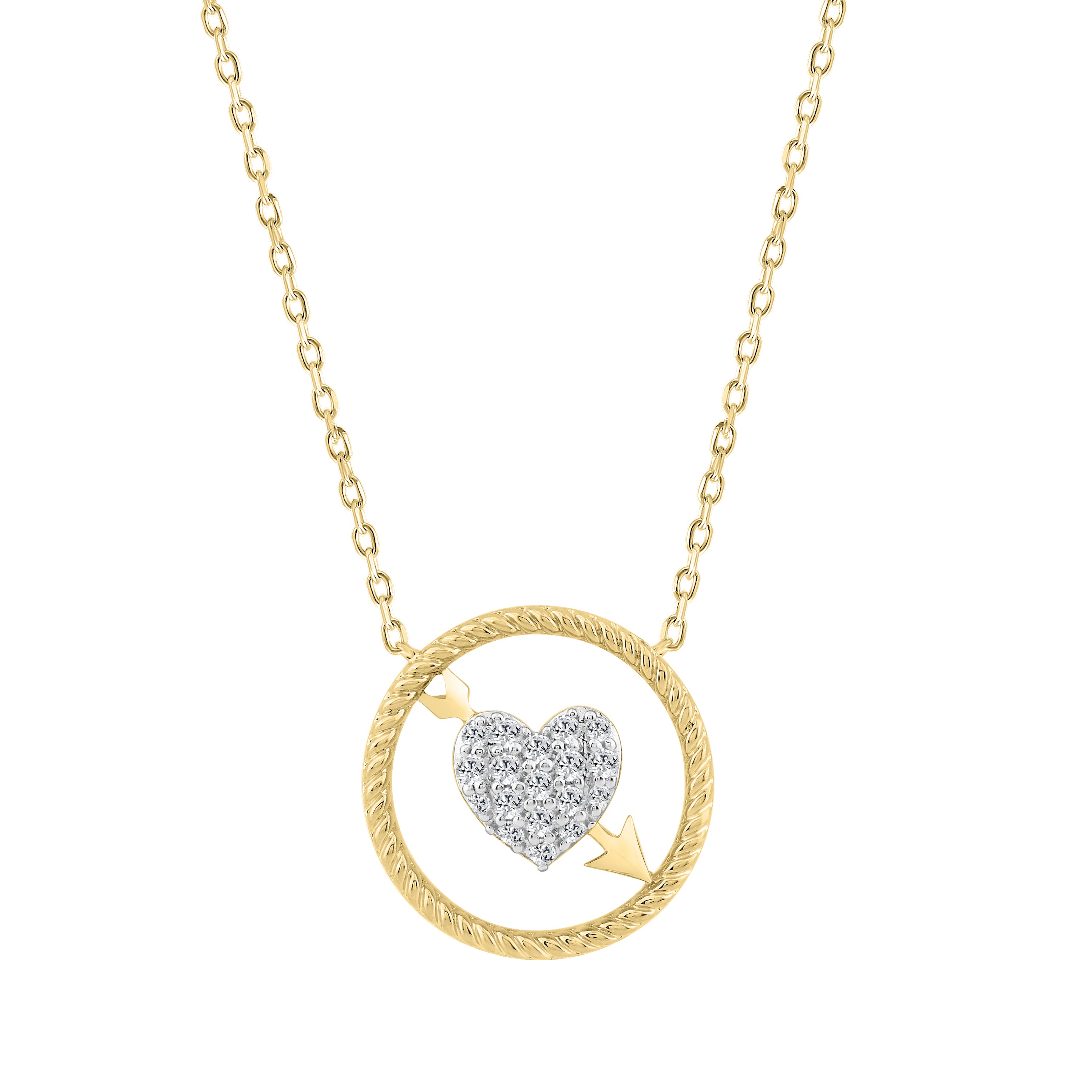 10K YELLOW GOLD LADIES HEART AND ARROW PENDANT  0.15CT ROUND NATURAL DIAMOND, WITH CHAIN