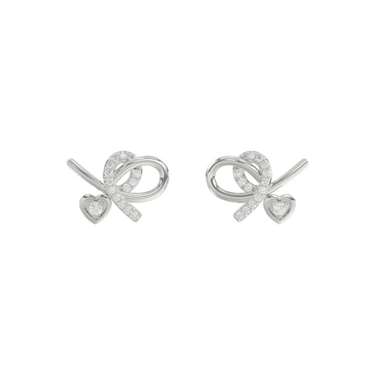 Elegant 10K White Gold Ladies Earrings Featuring A Clustered Heart Design With Twisted Detailing And 0.10 Ct Round Diamonds. Romantic Fine Jewelry For