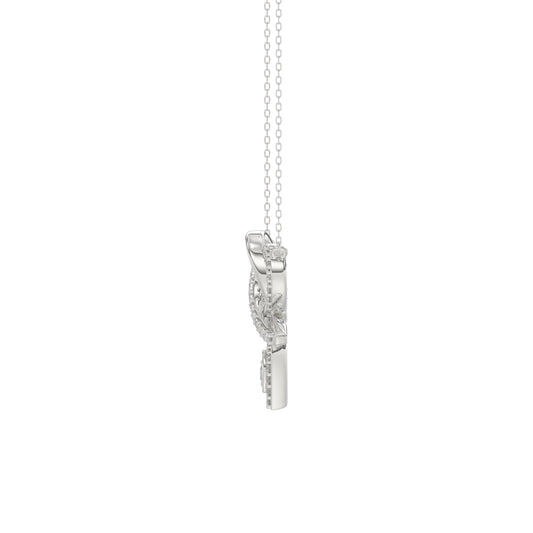 Stylish 10K White Gold 0.15Ct Ladies Necklace Featuring Intertwined Double Hearts And Diamond Accents. A Delicate And Elegant Fine Jewelry