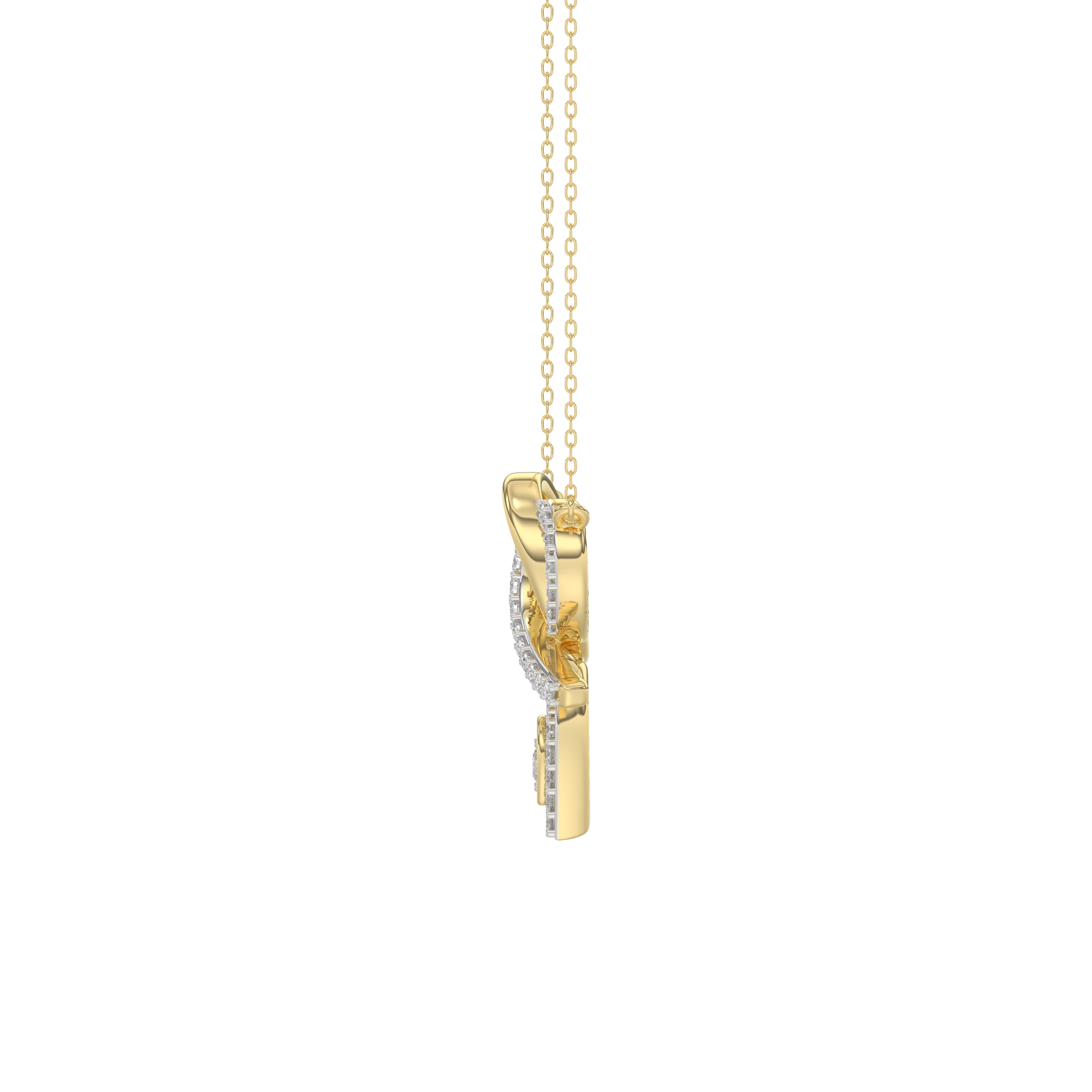 Stylish 10K Yellow Gold 0.15Ct Ladies Necklace Featuring Intertwined Double Hearts And Diamond Accents. A Delicate And Elegant Fine Jewelry