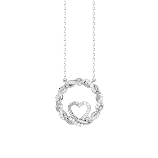 ELEGANCE�10K WHITE GOLD 0.15CT TWISTED CIRCLE HEART & LADIES PENDANT ROUND DIAMOND WITH CHAIN