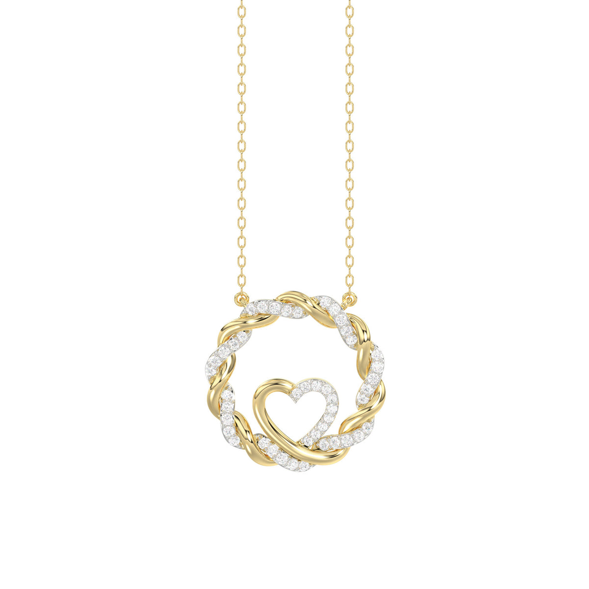 ELEGANCE 10K YELLOW GOLD 0.15CT TWISTED CIRCLE HEART & LADIES PENDANT ROUND DIAMOND WITH CHAIN