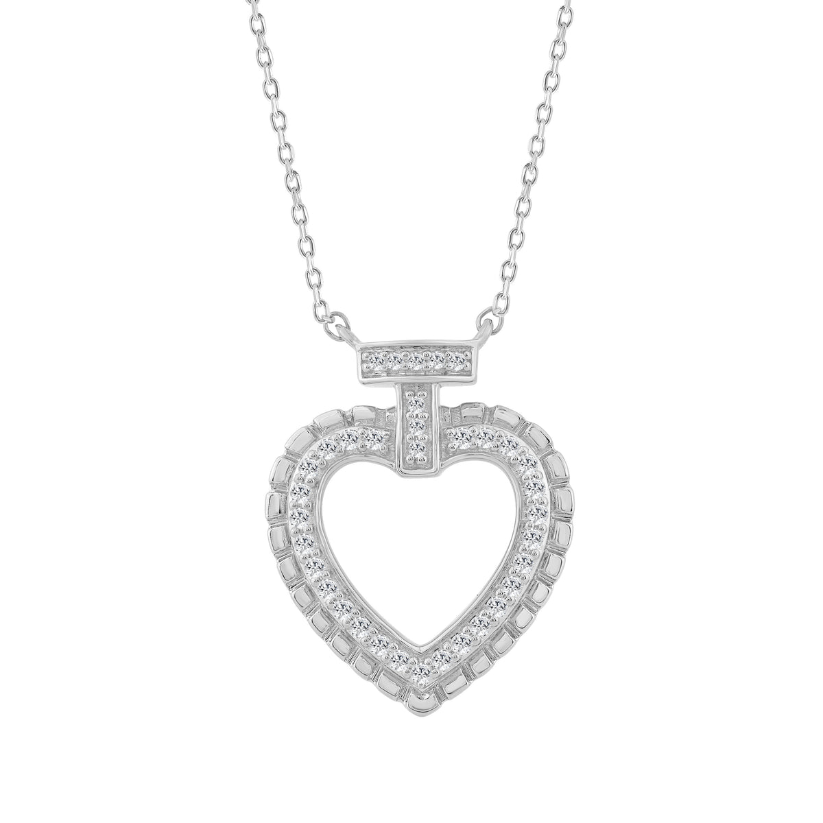 ELEGANCE 10K WHITE GOLD 0.15CT TWISTED CIRCLE HEART & LADIES PENDANT ROUND DIAMOND WITH CHAIN