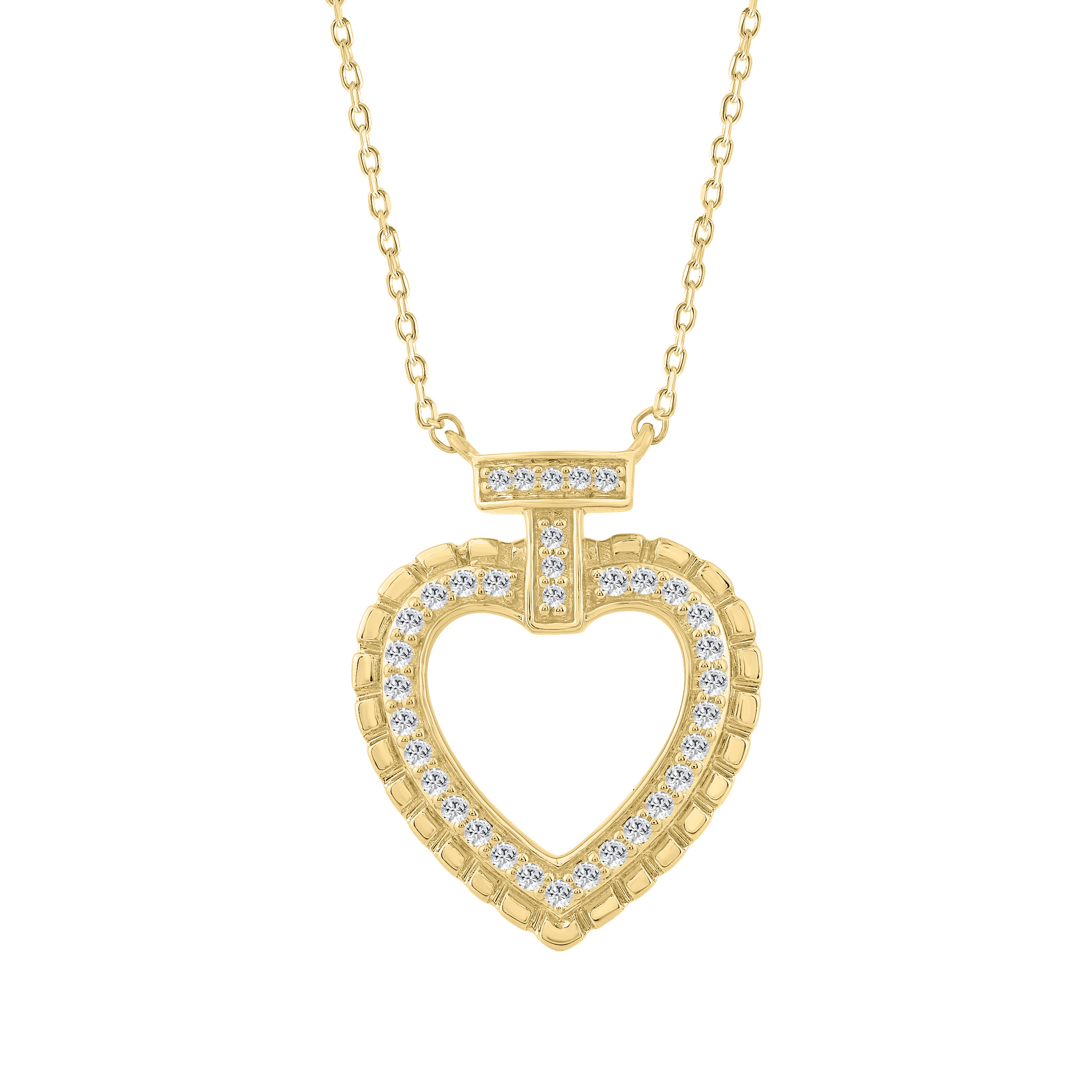 ELEGANCE 10K YELLOW GOLD 0.15CT TWISTED CIRCLE HEART & LADIES PENDANT ROUND DIAMOND WITH CHAIN