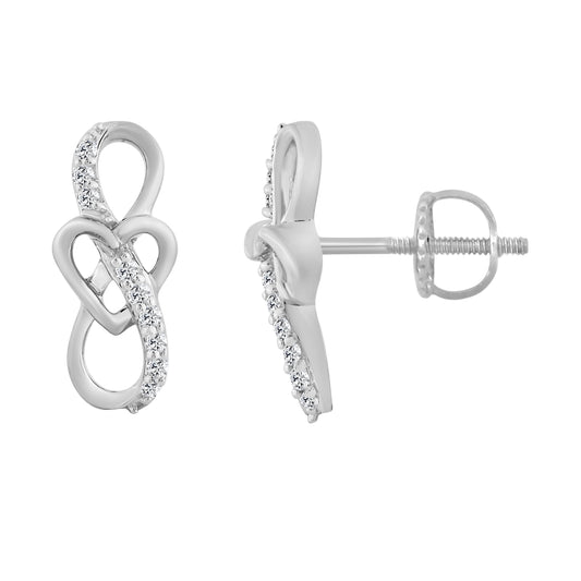 LADIES FASHION EARRINGS 0.10CT ROUND DIAMOND 10K WHITE GOLD