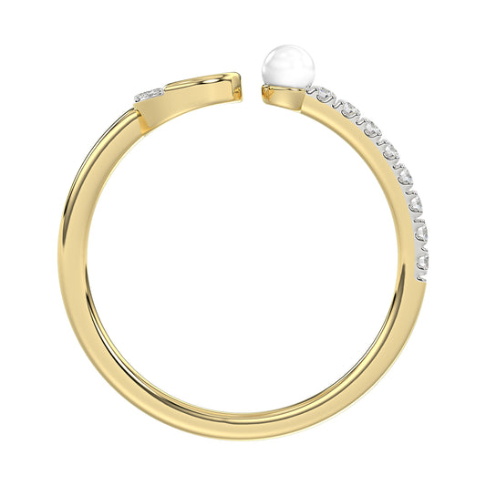 Women�S 10K Yellow Gold Letter �C� Diamond & Pearl Ring 0.10Ct Round Diamond Fine Jewelry
