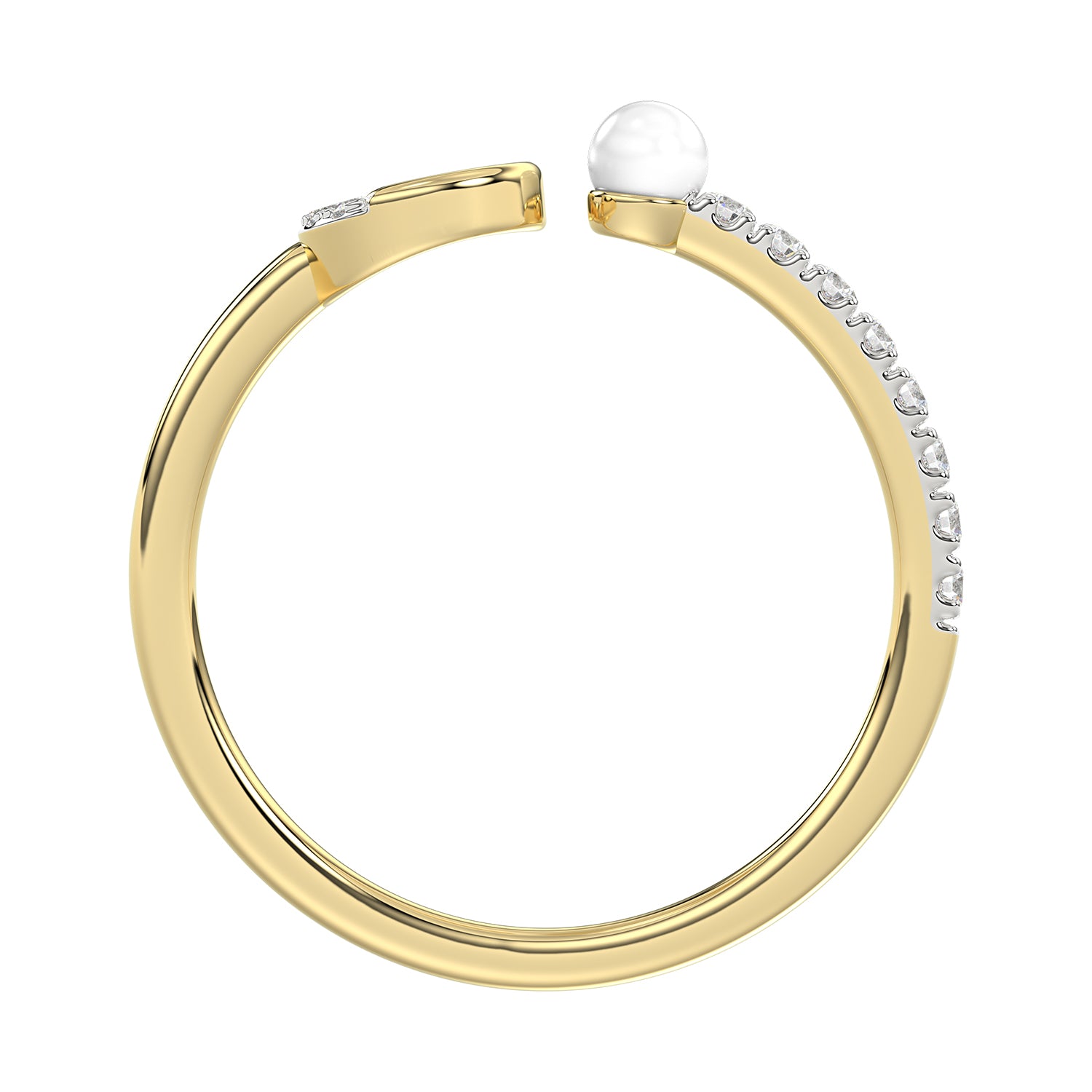 Women�S 10K Yellow Gold Letter �C� Diamond & Pearl Ring 0.10Ct Round Diamond Fine Jewelry