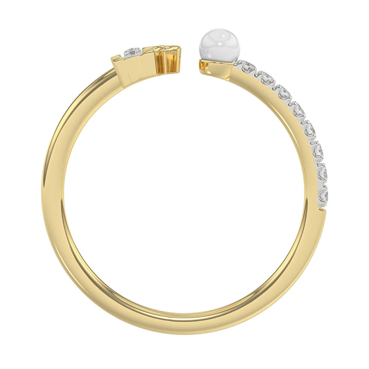 Women’S 10K Yellow Gold Letter “F” Diamond & Pearl Ring 0.10Ct Round Diamond Fine Jewelry