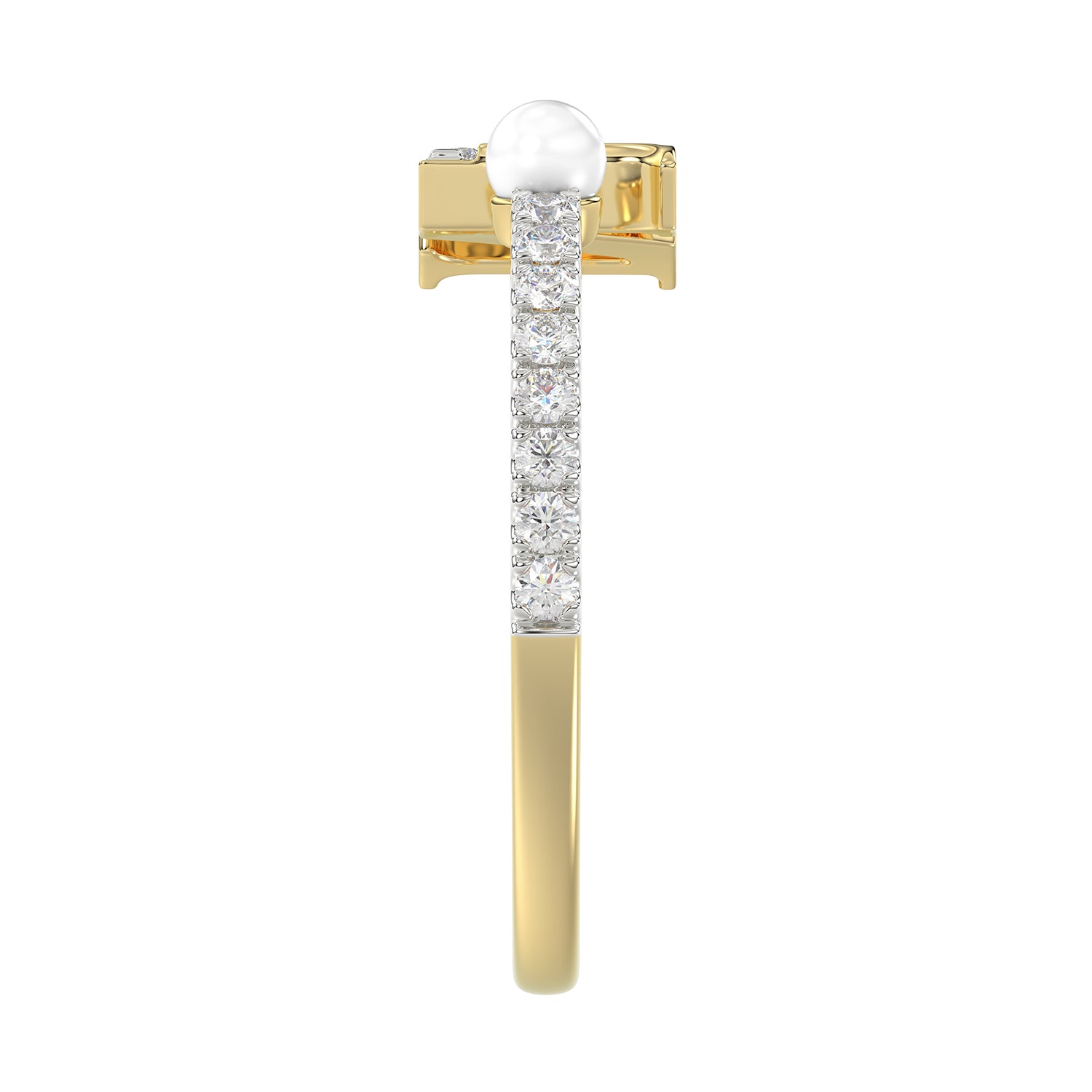 Women�S 10K Yellow Gold Letter �N� Diamond & Pearl Ring 0.10Ct Round Diamond Fine Jewelry