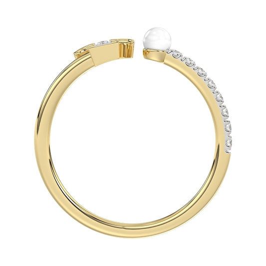 Women�S 10K Yellow Gold Letter �T� Diamond & Pearl Ring 0.10Ct Round Diamond Fine Jewelry