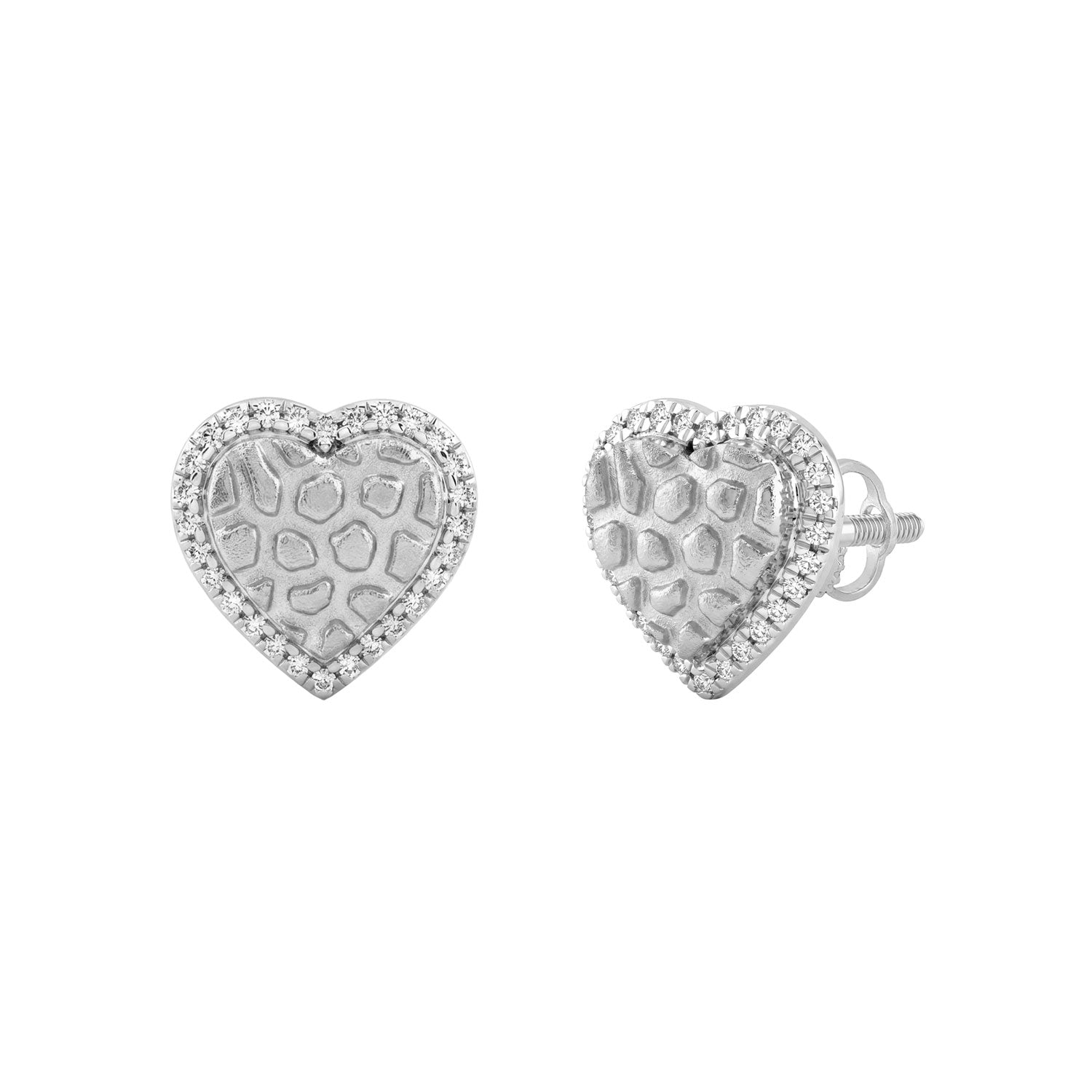 0.10 Ct Round Diamond Heart Stud Earrings For Women Yellow Gold Finish Halo Nugget Domed Design Jewelry Gift