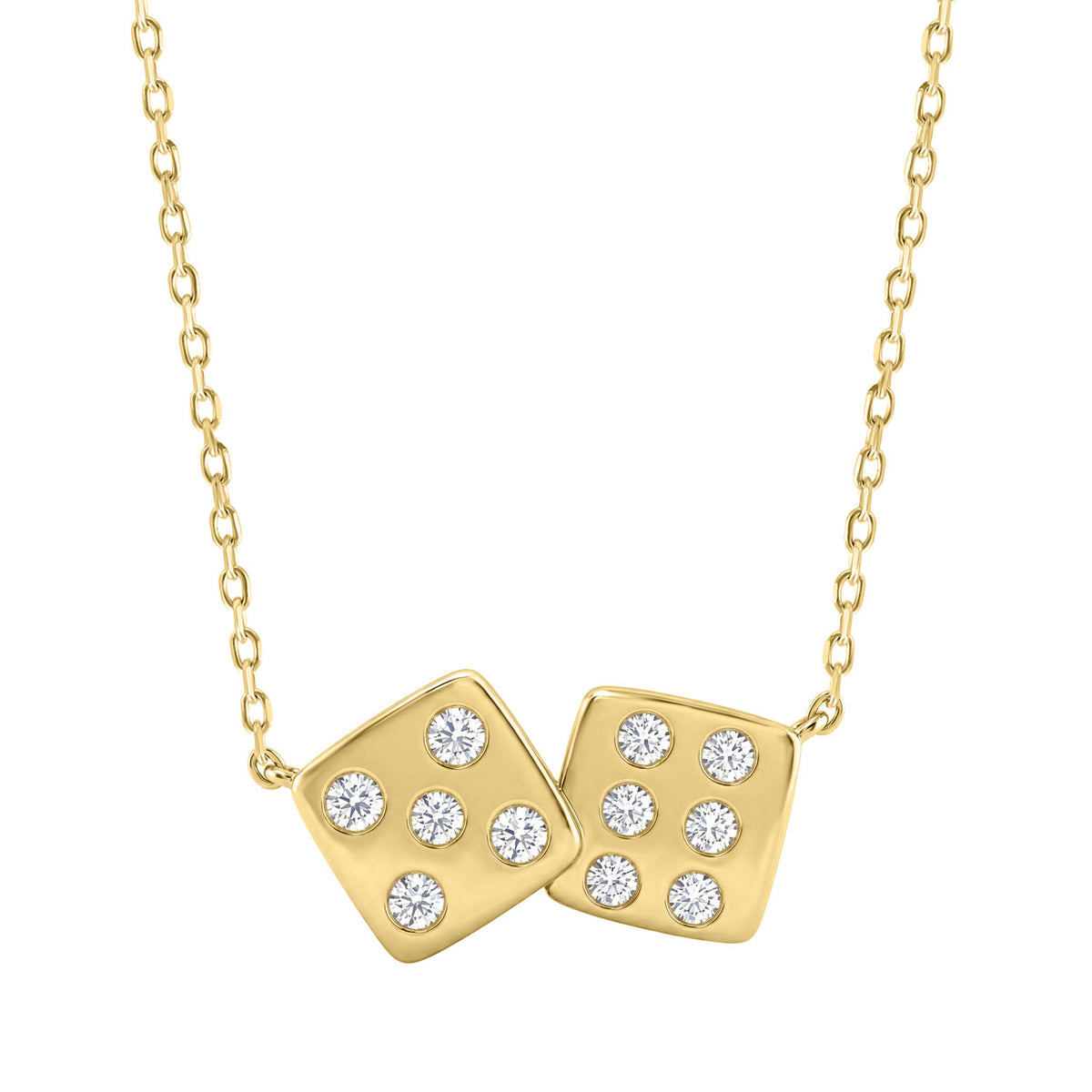 Classic 10K Yellow Gold  Diamond Necklace For Ladies 0.16Ct Round Cut Diamonds