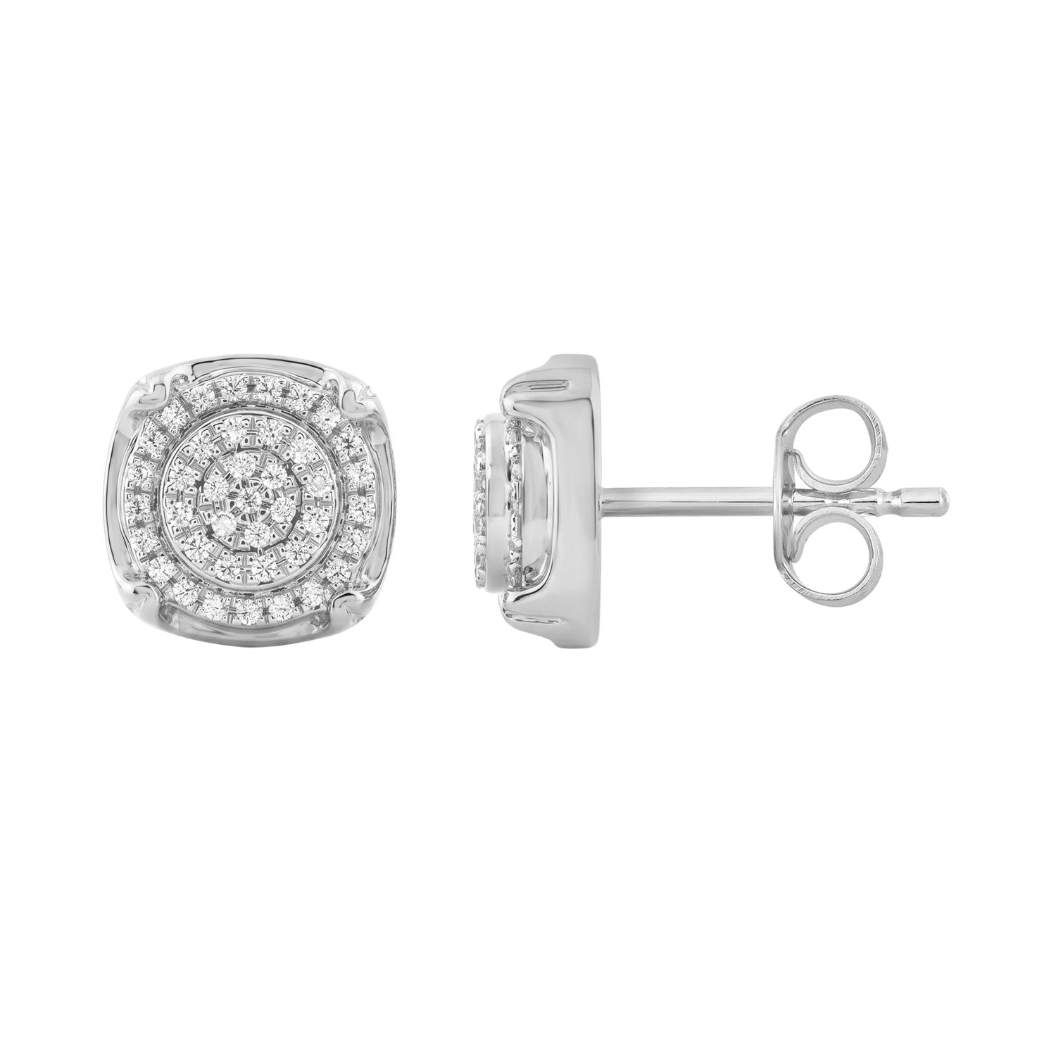 Ladies Sterling Silver 0.25Ct Round Diamond Cluster Stud Earrings Classic Ladies Diamond Jewelry