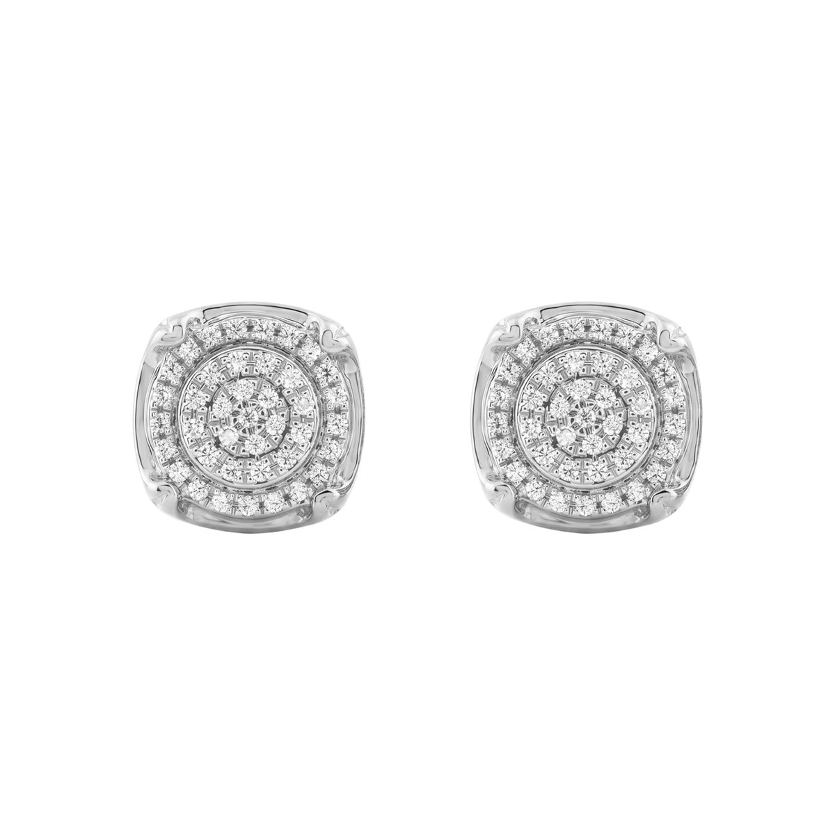 Ladies Sterling Silver 0.25Ct Round Diamond Cluster Stud Earrings Classic Ladies Diamond Jewelry