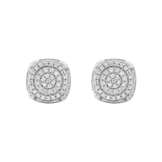 Ladies Sterling Silver 0.25Ct Round Diamond Cluster Stud Earrings Classic Ladies Diamond Jewelry