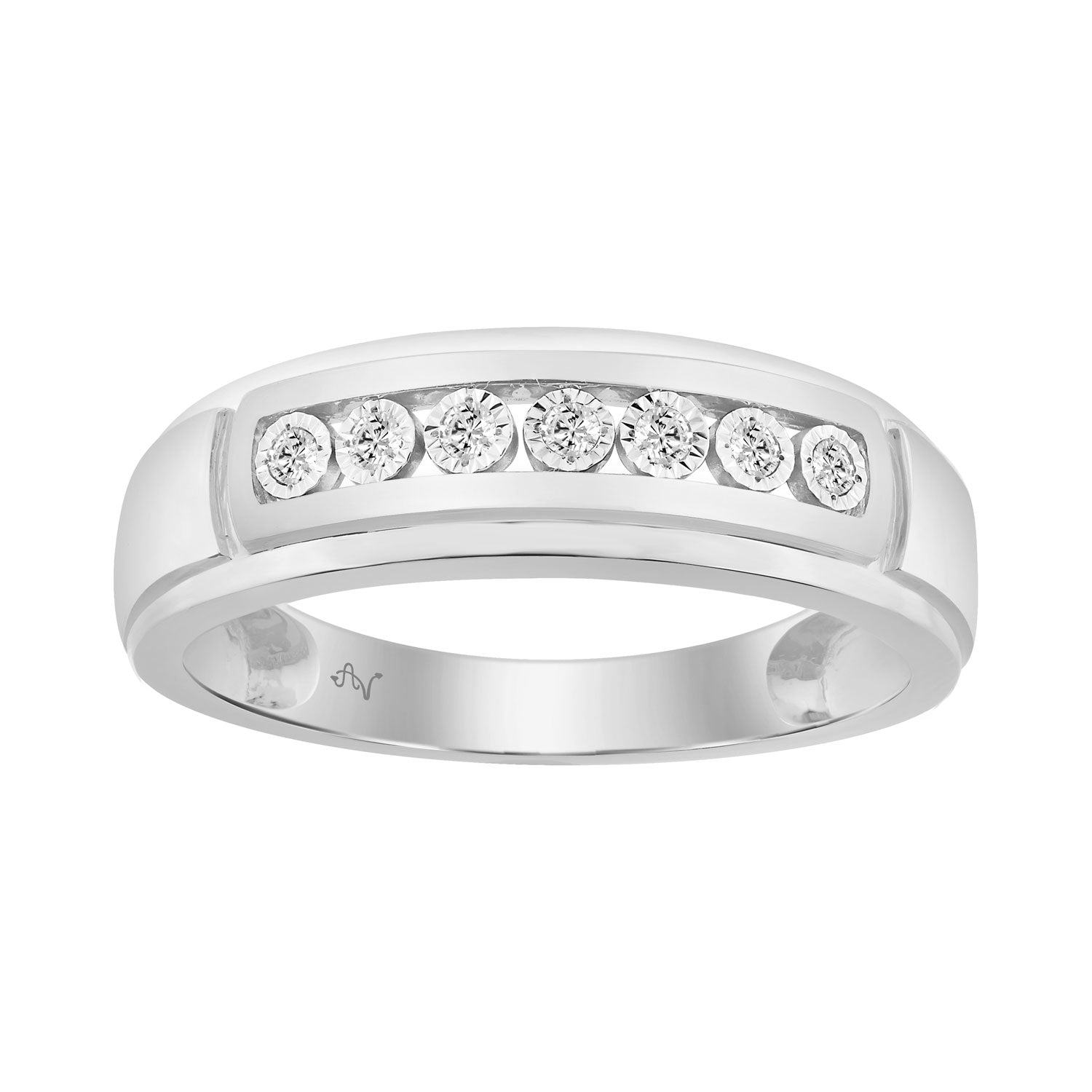 Men’S Sterling Silver Ring With 0.10Ct Round Diamond Classic Diamond Band