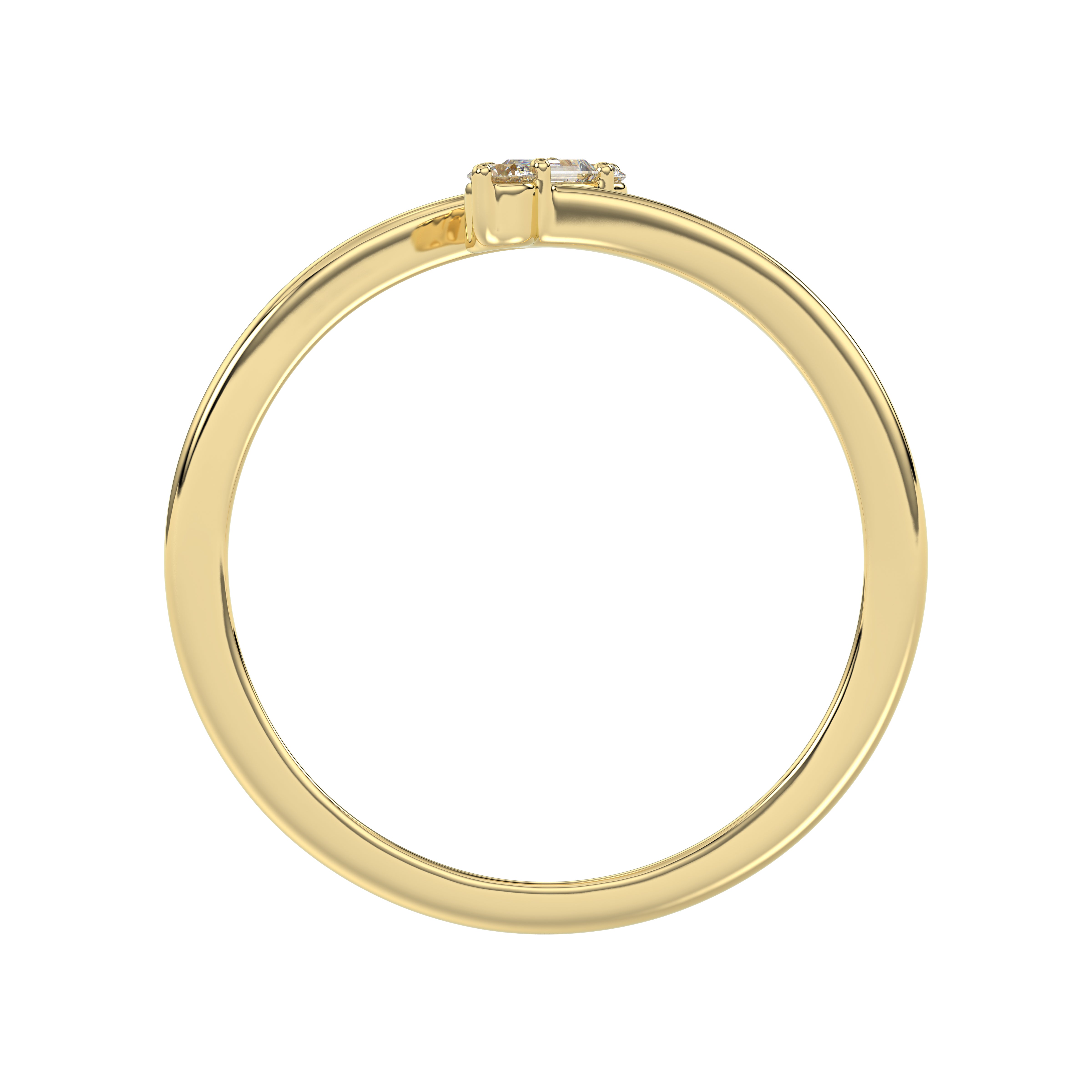 10K Yellow Gold 0.10Ct Diamond Ring Featuring Round And Baguette Accents. A Simple Yet Sophisticated Ladies Fine Jewelry