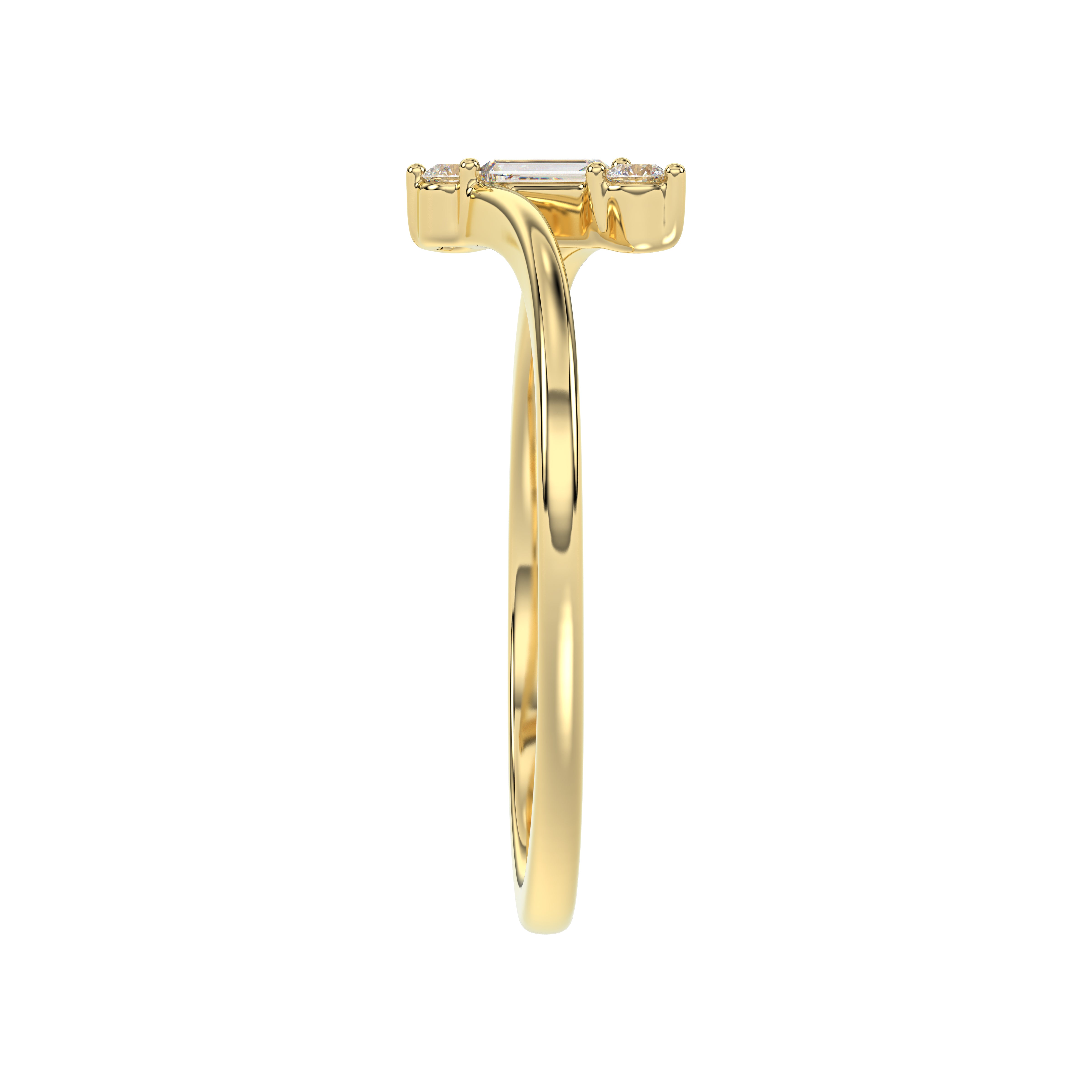 10K Yellow Gold 0.10Ct Diamond Ring Featuring Round And Baguette Accents. A Simple Yet Sophisticated Ladies Fine Jewelry