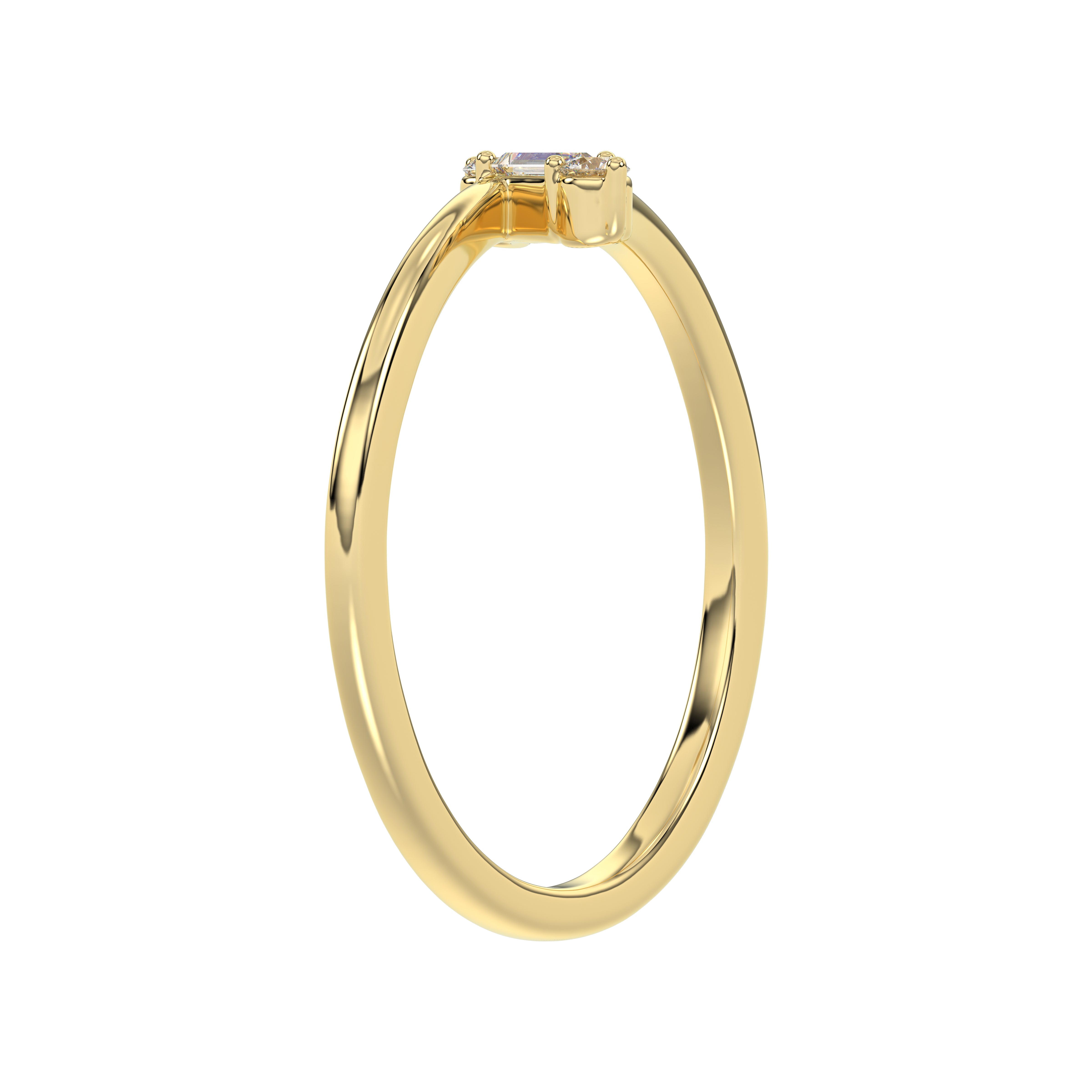 10K Yellow Gold 0.10Ct Diamond Ring Featuring Round And Baguette Accents. A Simple Yet Sophisticated Ladies Fine Jewelry