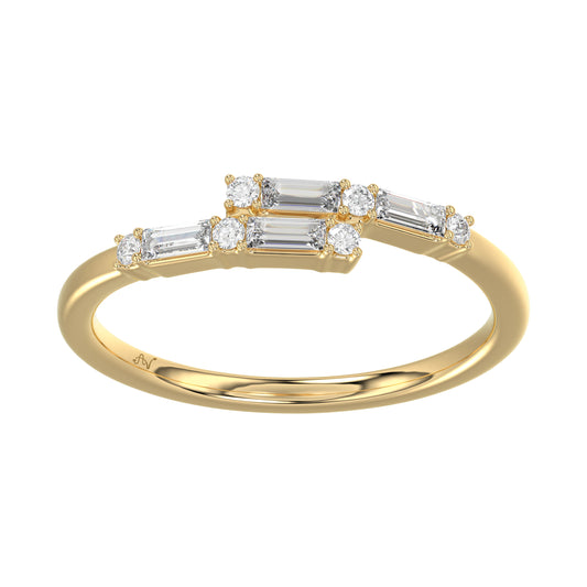 Ladies 10K Yellow Gold Diamond Ring 0.16 Ct Round & Baguette Diamond Jewelry