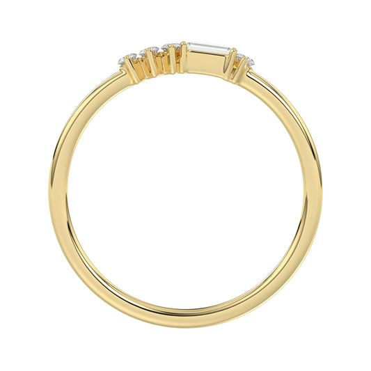Ladies 10K Yellow Gold Diamond Fashion Ring 0.16 Ct Round & Baguette Diamond Jewelry