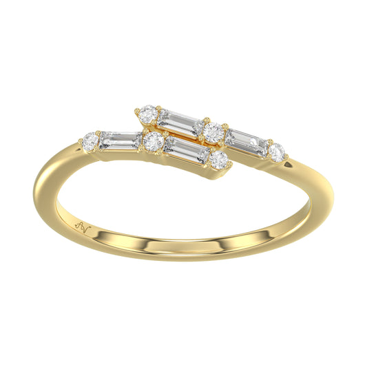 Ladies 10K Yellow Gold Diamond Fashion Ring 0.15 Ct Round & Baguette Diamond Jewelry