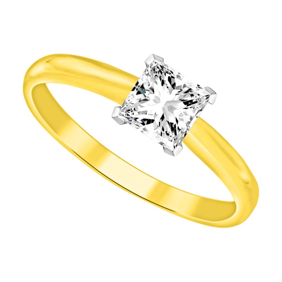 SOLITAIRE LADIES RING 0.50CT PRINCESS DIAMOND 14K YELLOW GOLD