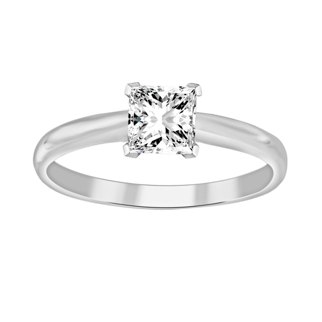 LADIES SOLITAIRE RING 1.00CT PRINCESS DIAMOND 14K WHITE GOLD