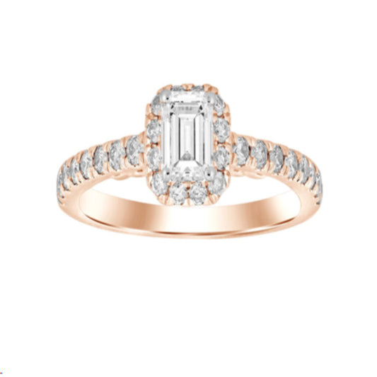 LADIES RING 1.00CT ROUND/EMERALD DIAMOND 14K ROSE GOLD (CENTER STONE 0.50CT EMERALD DIAMOND)