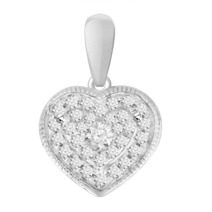 LADIES PENDANT WITH CHAIN 0.10CT ROUND/HEART DIAMOND 10K WHITE GOLD