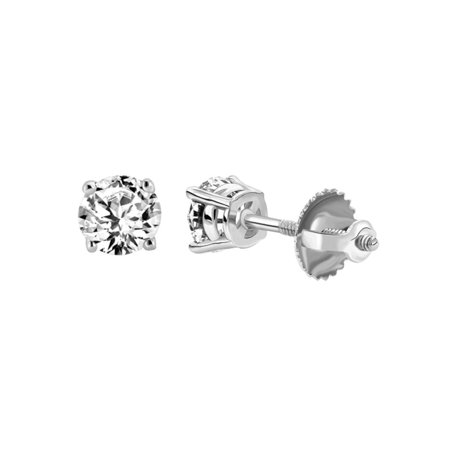 LADIES SOLITAIRE EARRINGS 0.50CT ROUND DIAMOND 14K WHITE GOLD