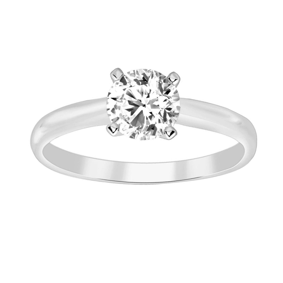 LADIES SOLITAIRE RING 1.00CT ROUND DIAMOND 14K WHITE GOLD