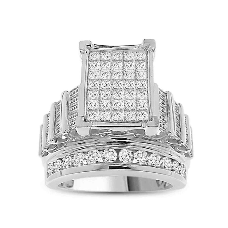 LADIES RING 3.00CT ROUND/PRINCESS/BAGUETTE DIAMOND 10K WHITE GOLD