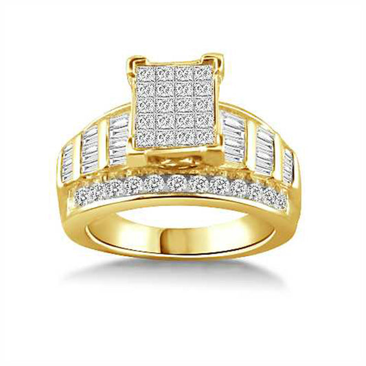 LADIES RING 1.50CT ROUND/PRINCESS/BAGUETTE DIAMOND 10K YELLOW GOLD