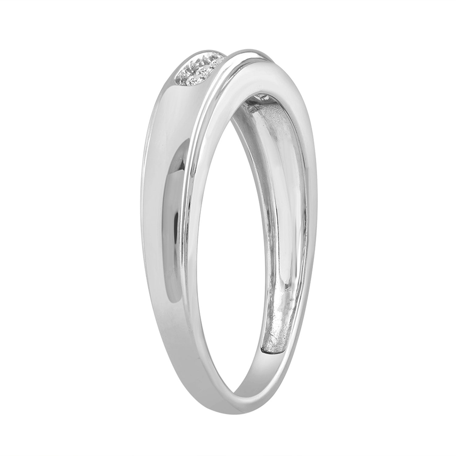 Sterling Silver White Gold Finish 0.15 Ct Round Diamond Men’S Band Classic Men’S Wedding Ring
