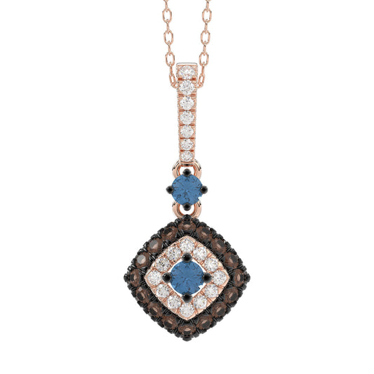 LADIES PENDANT WITH CHAIN 0.55CT ROUND/BLUE/DARK BROWN 14K ROSE GOLD (SI QUALITY)