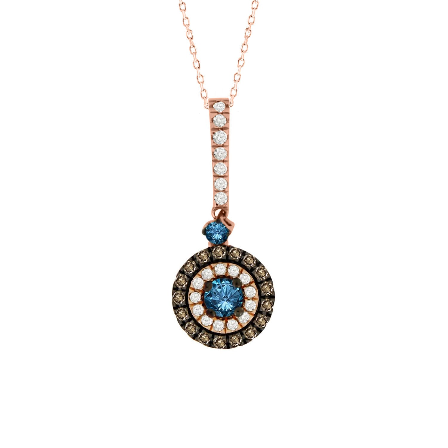 LADIES PENDANT 0.50CT BLUE SAPPHIRE ROUND/DARK BROWN DIAMOND 14K ROSE GOLD