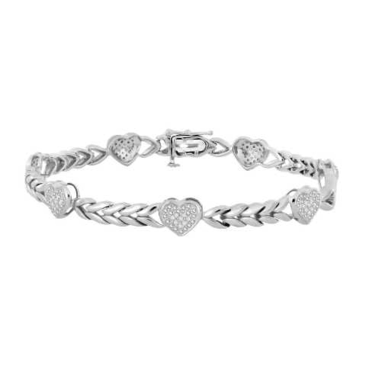 Sterling Silver White 0.20CT Round Diamond Heart Bracelet Women�S Fashion Fine Jewelry Bracelet