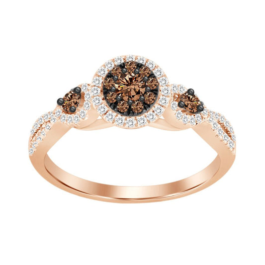 LADIES RING 0.40CT ROUND/DARK BROWN DIAMOND 14K ROSE GOLD