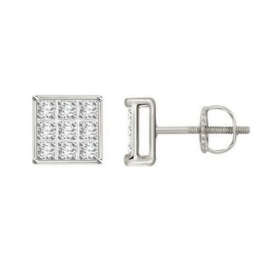 Sterling Silver White 0.05CT Round Diamond Yuva Square Cluster Earrings Women’S Fine Jewelry