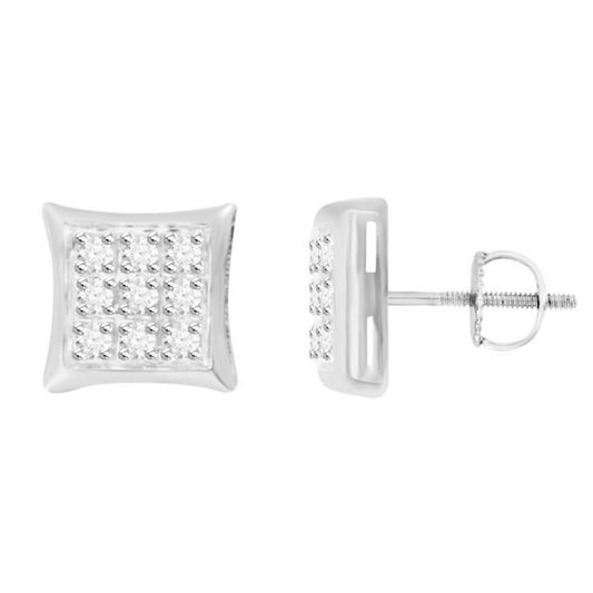 Sterling Silver White 0.05CT Round Diamond Yuva Square Cluster Earrings Women’S Fine Jewelry