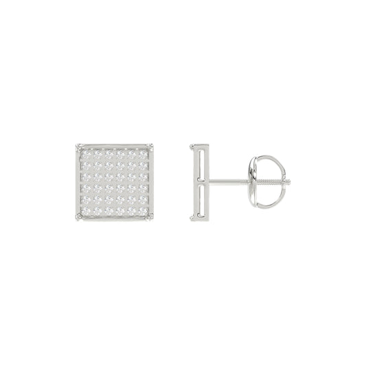 Sterling Silver White 0.25CT Round Diamond Yuva Square Cluster Earrings Women�S Fine Jewelry